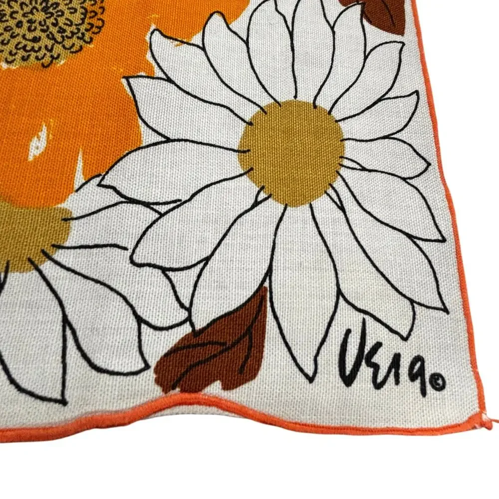 Vintage VERA cloth napkins matching set of 4 red orange flowers squares FLAWS